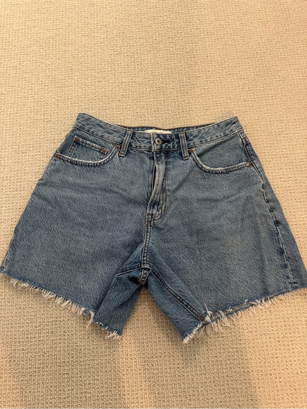 Abercrombie & Fitch Distressed Mid-Blue Denim Shorts